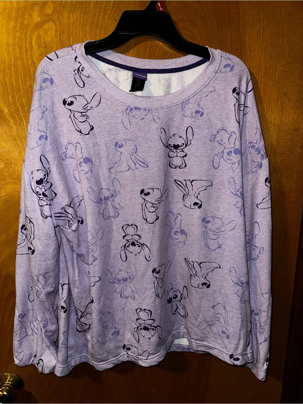 Disney Stitch Light Purple Long Sleeve Sleepwear Pajama Crewneck Top - Picture 2 of 5